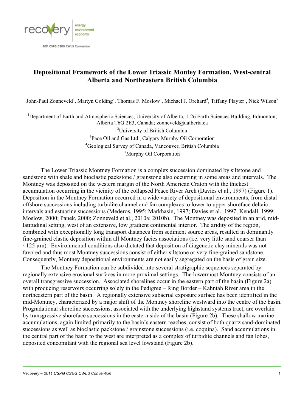 Depositional Framework of the Lower Triassic Montey Formation, West-Central Alberta and Northeastern British Columbia