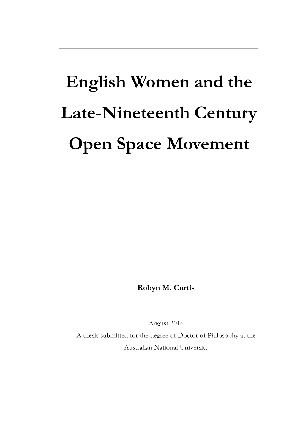 English Women and the Late-Nineteenth Century Open Space Movement