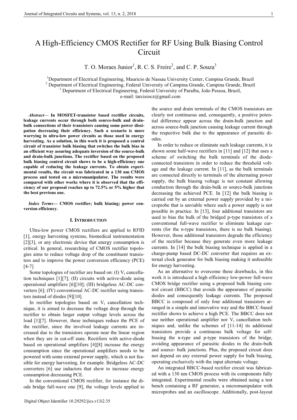 A High-Efficiency CMOS Rectifier for RF Using Bulk Biasing Control Circuit