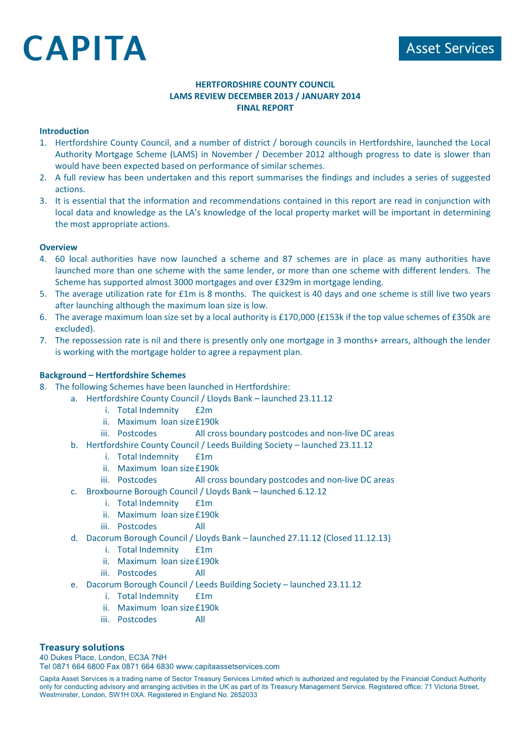 Treasury Solutions HERTFORDSHIRE COUNTY COUNCIL LAMS