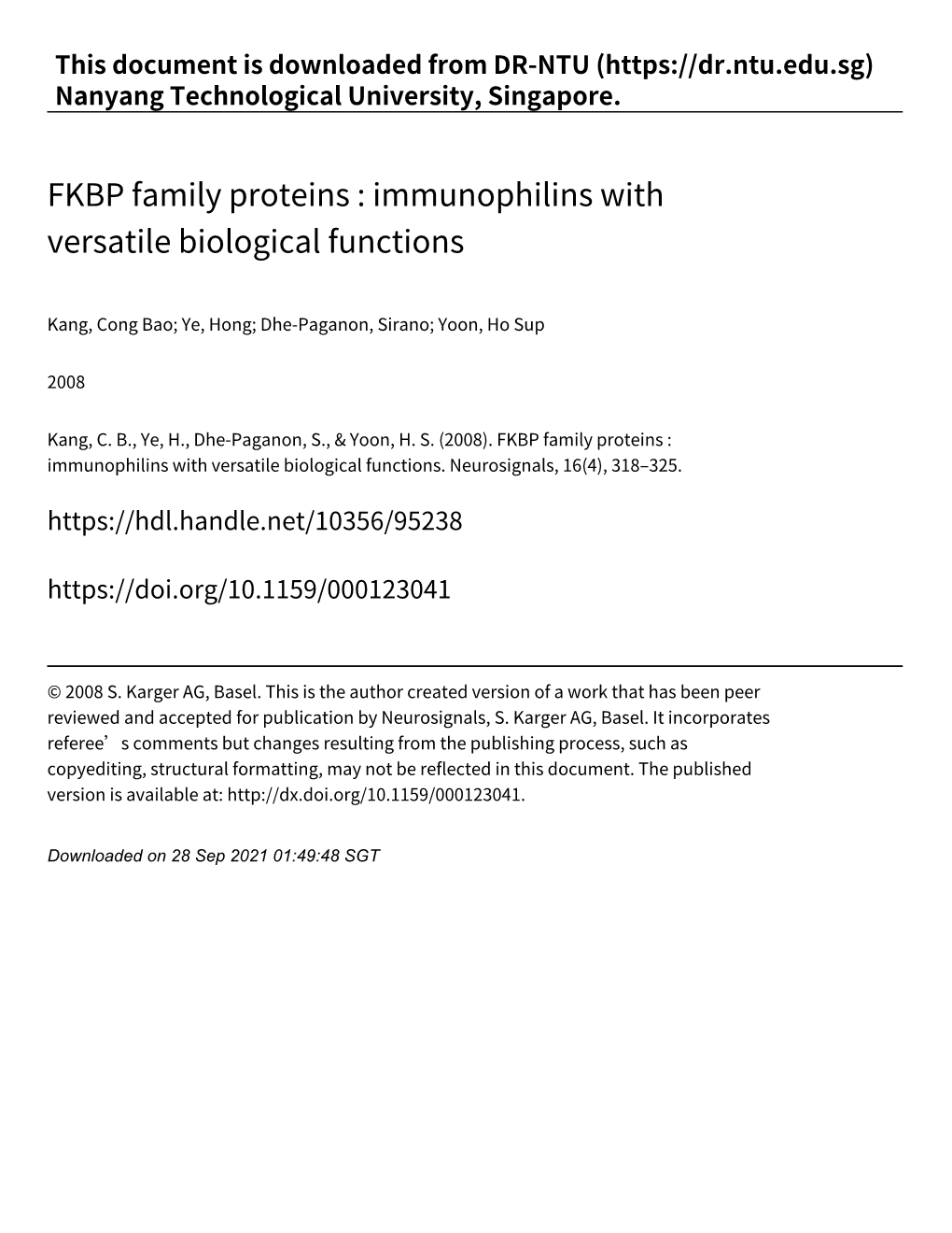 FKBP Family Proteins: Immunophilins with Versatile Biological Functions