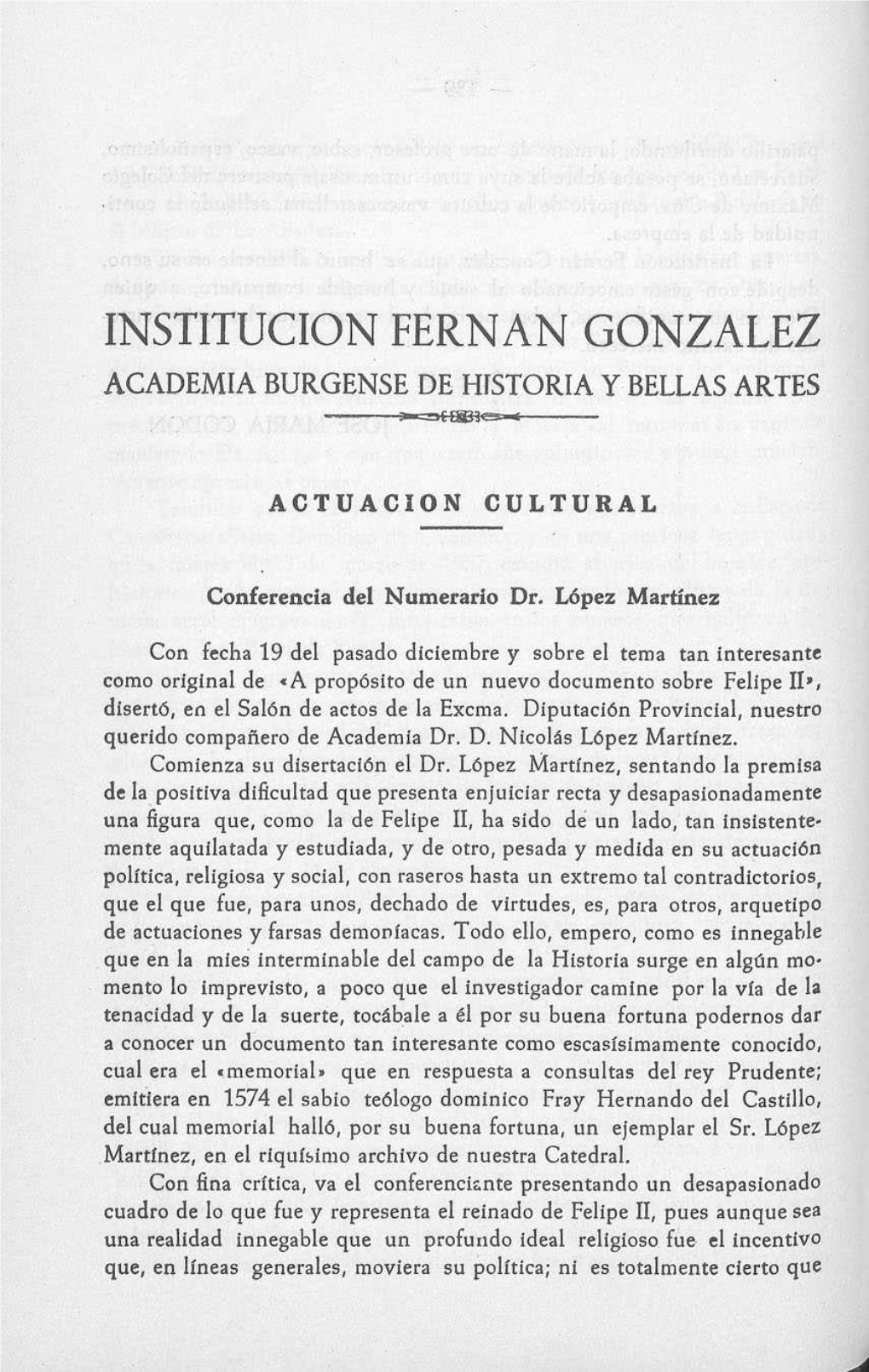 Institucion Fernan Gonzalez Academia Burgense De Historia Y Bellas Artes