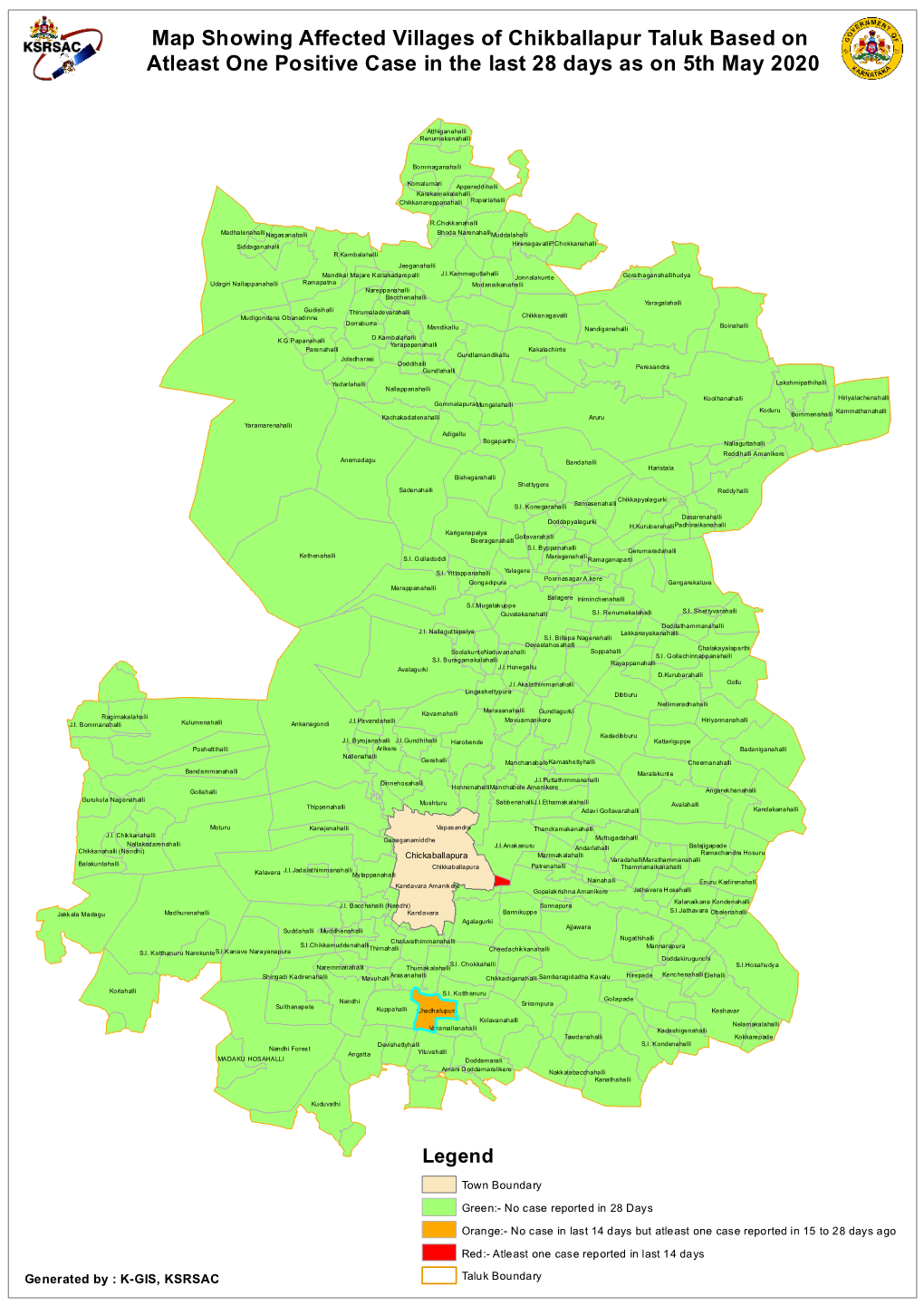 Map Showing Affected Villages of Chikballapur Taluk Based on Atleast One Positive Case in the Last 28 Days As on 5Th May 2020