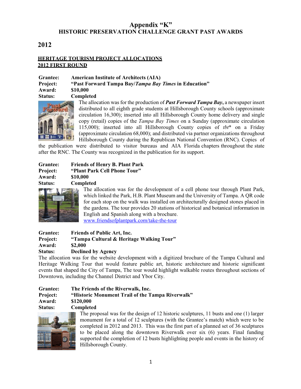 Historic Preservation Challenge Grant Past Awards