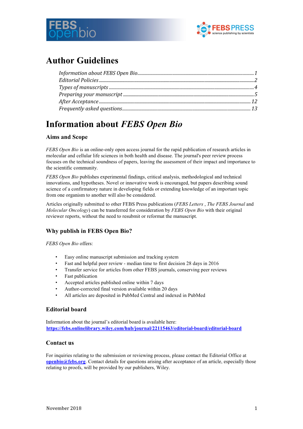 Author Guidelines Information About FEBS Open Bio