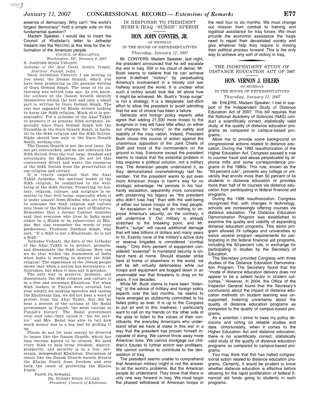 CONGRESSIONAL RECORD— Extensions of Remarks E77 HON