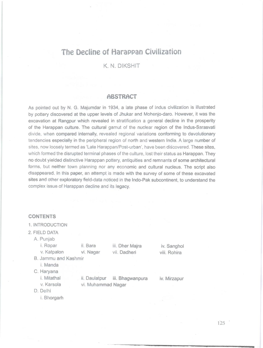 The Decline of Harappan Civilization K.N.DIKSHIT