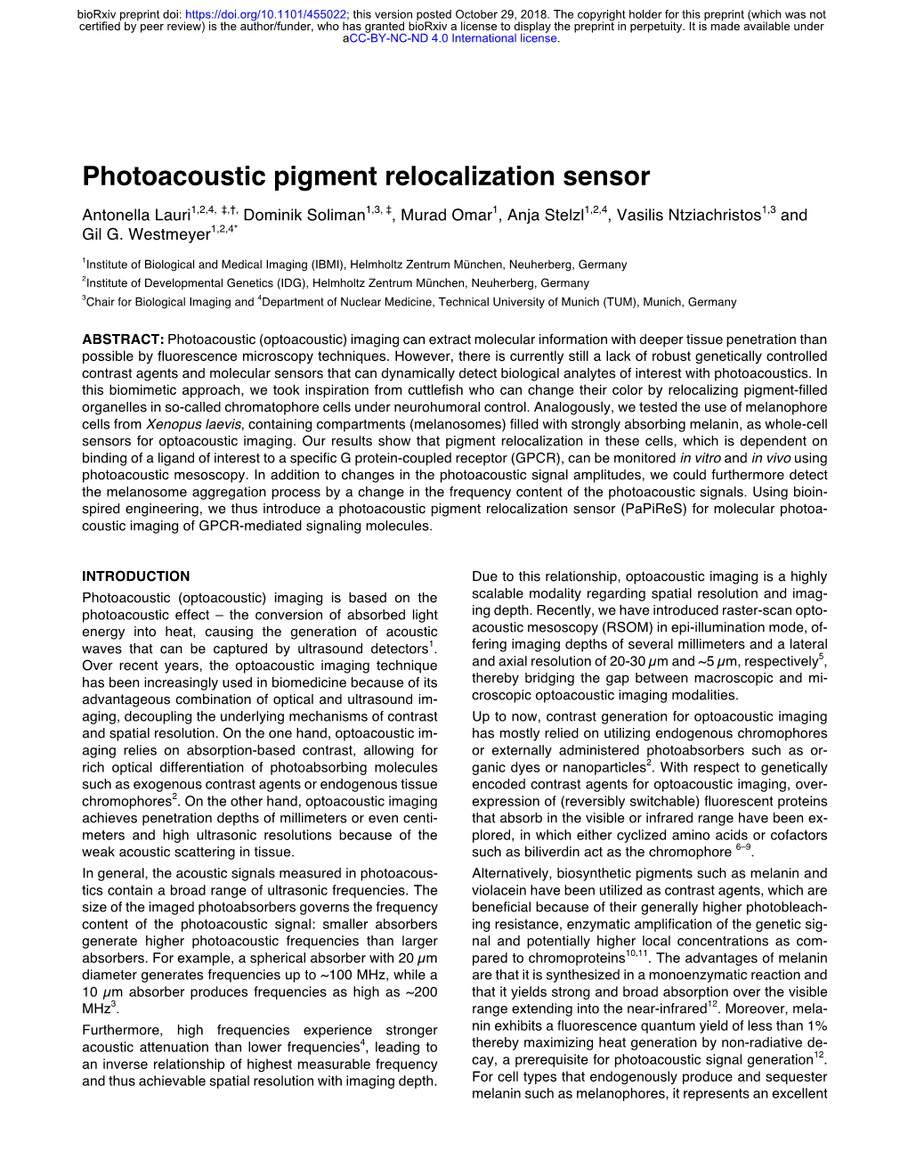 Photoacoustic Pigment Relocalization Sensor