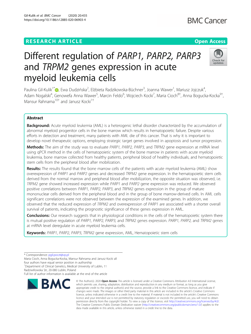 Different Regulation of PARP1, PARP2, PARP3 and TRPM2 Genes Expression in Acute Myeloid Leukemia Cells