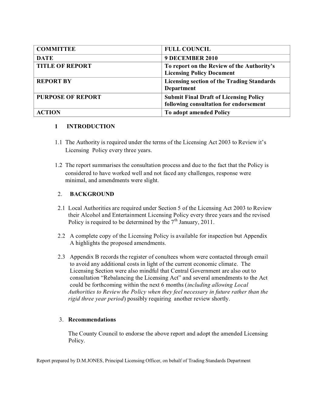 Isle of Anglesey County Council Meeting 09/12/2010 Enclosure D