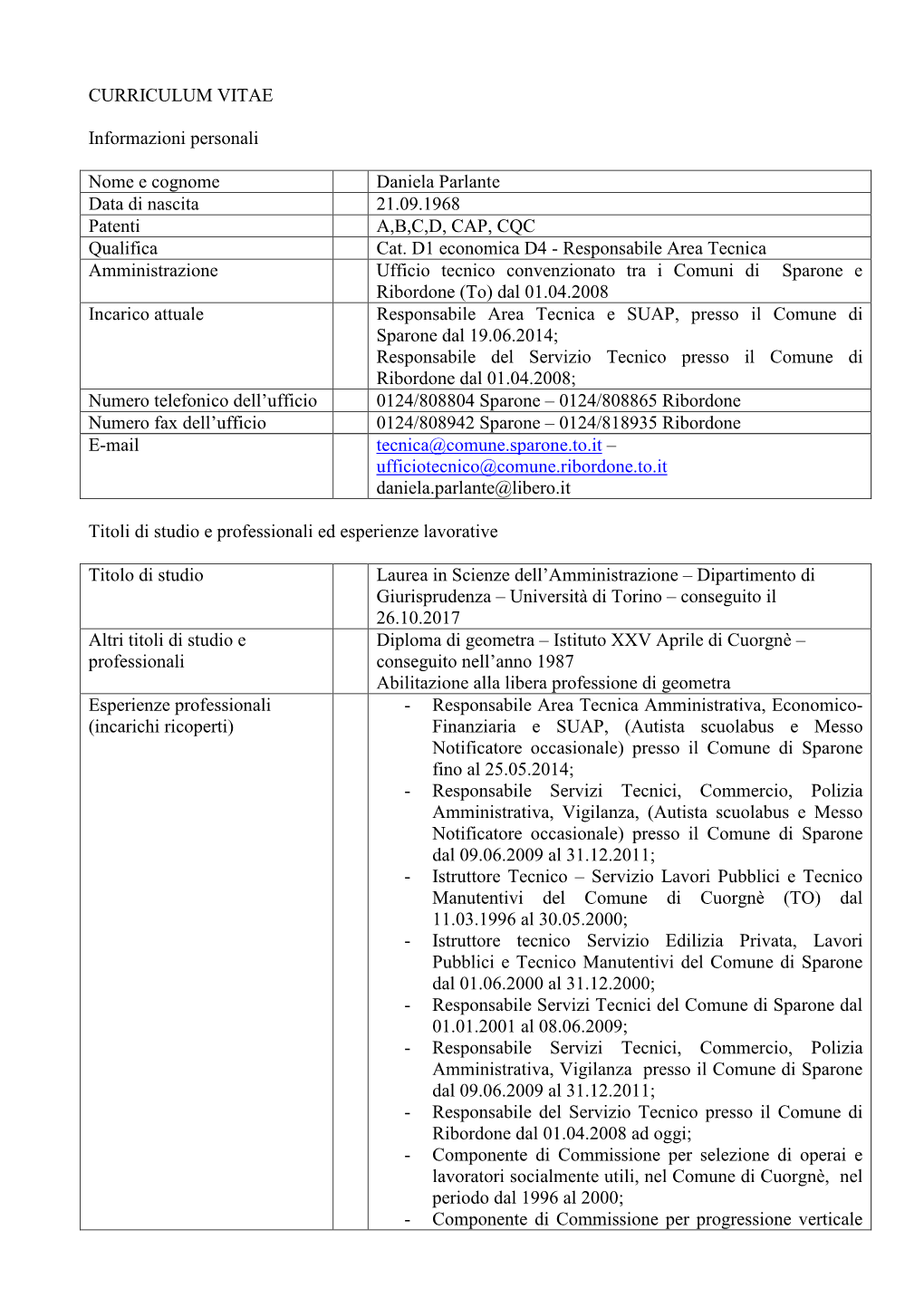 Curriculum P.O Area Tecnica