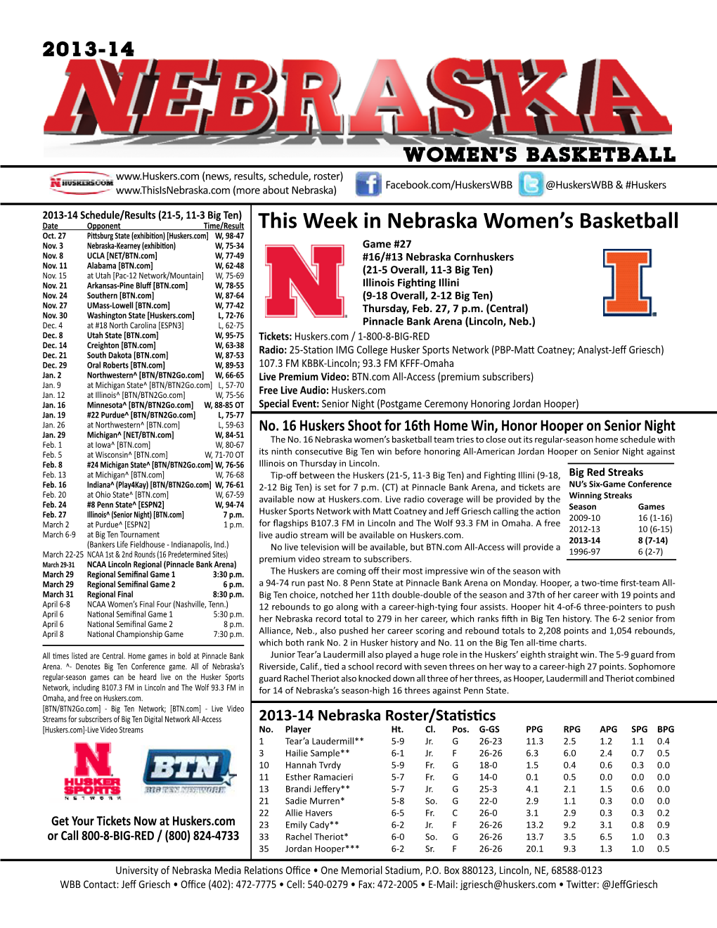 This Week in Nebraska Women's Basketball