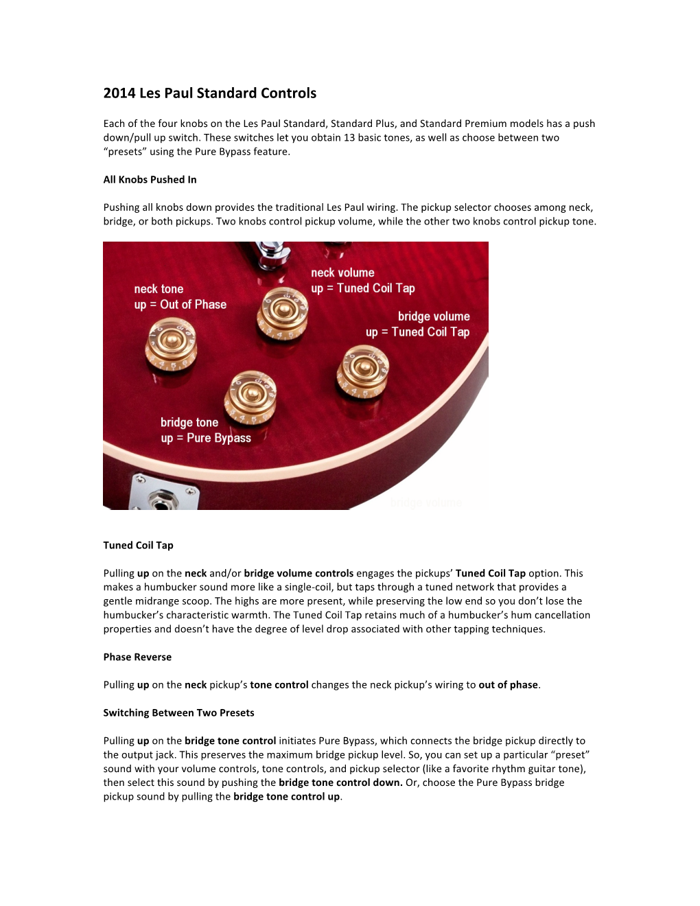 2014 Les Paul Standard Controls