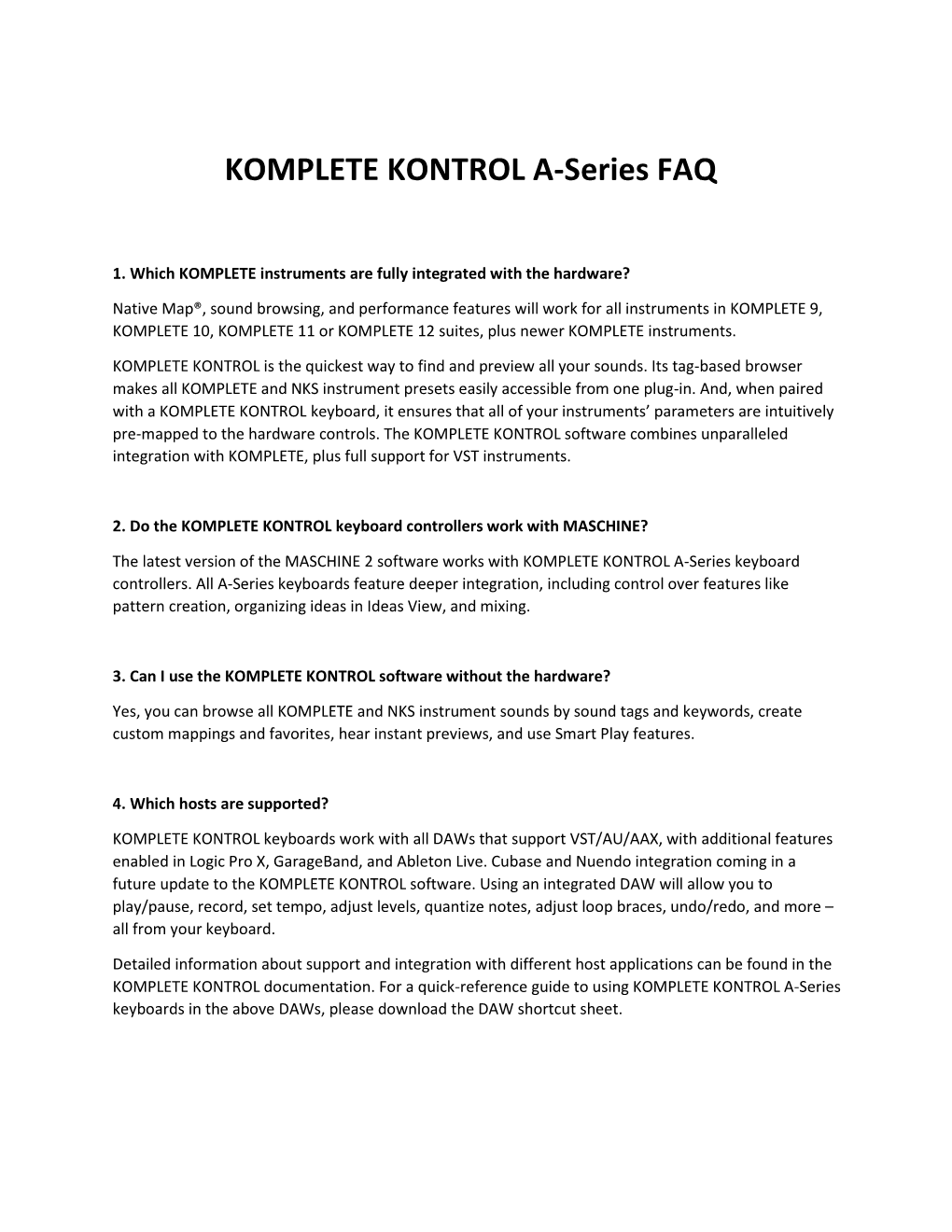 KOMPLETE KONTROL A-Series FAQ