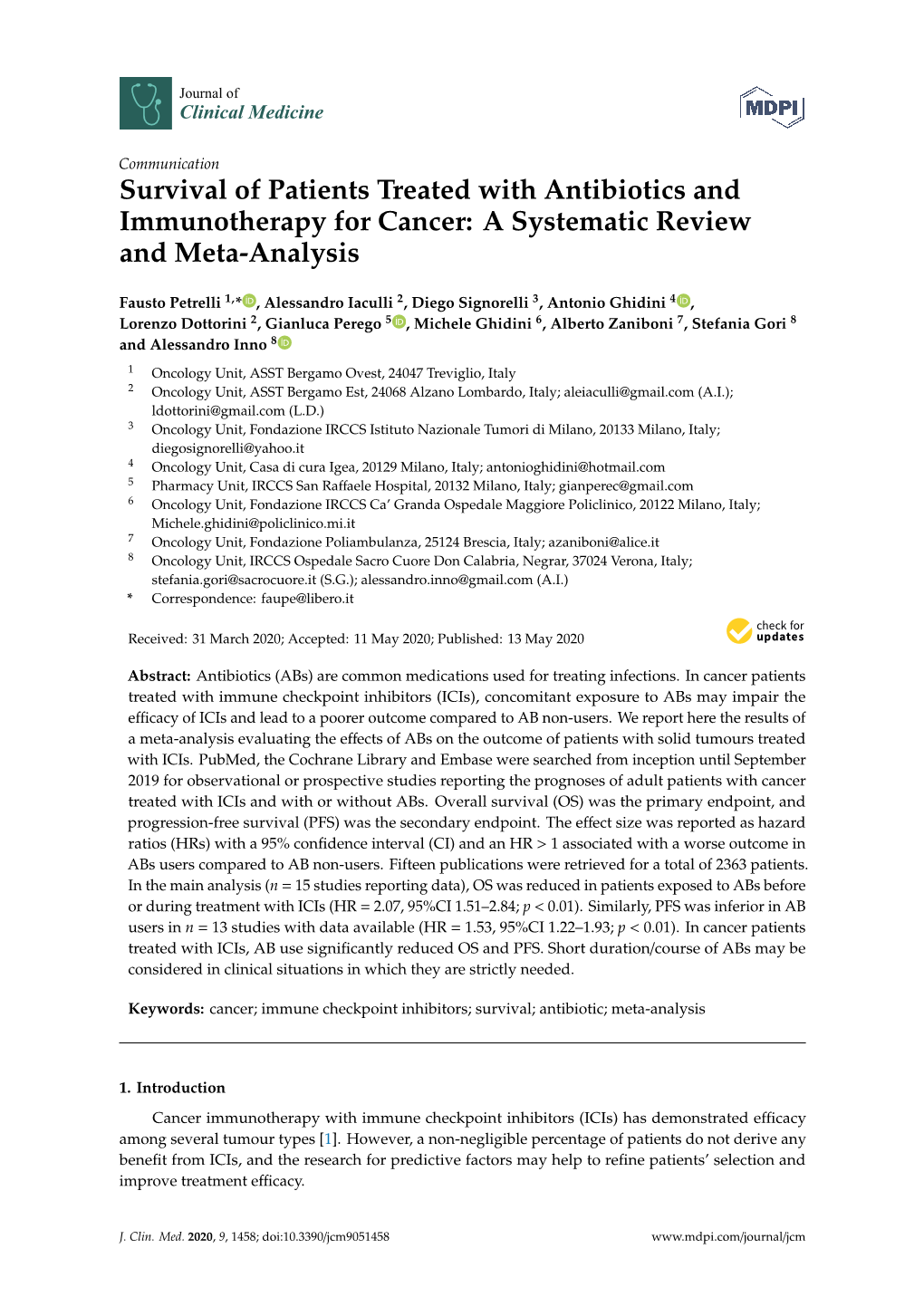 Survival of Patients Treated with Antibiotics and Immunotherapy for Cancer: a Systematic Review and Meta-Analysis