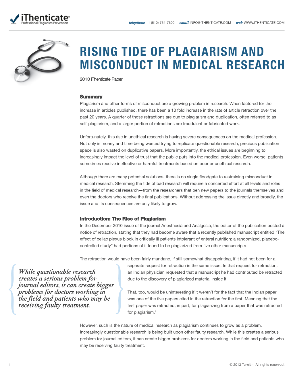 Rising Tide of Plagiarism and Misconduct in Medical Research