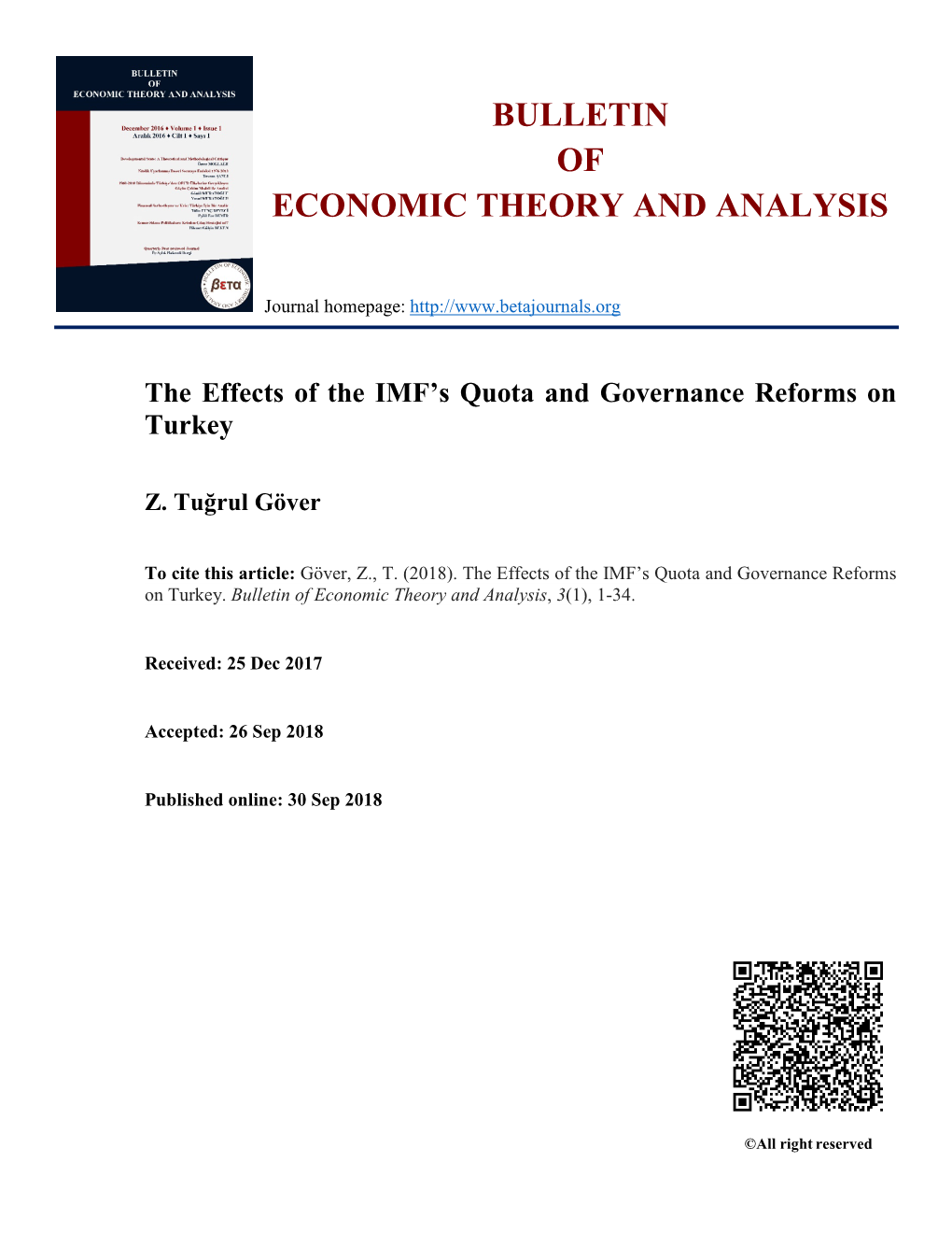 Bulletin of Economic Theory and Analysis