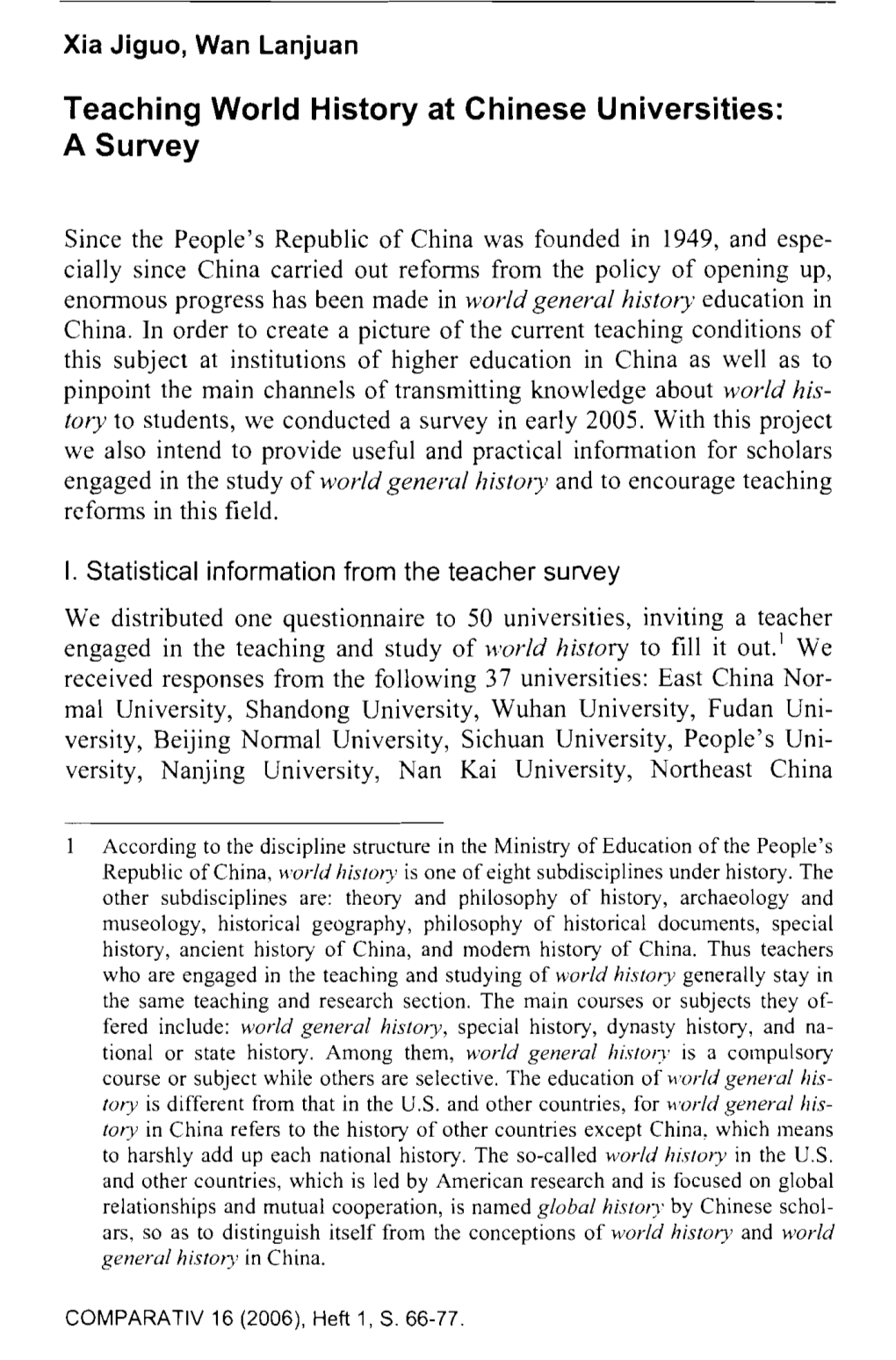 Teaching World History at Chinese Universities: Sity, Shanghai Nonnal L'~