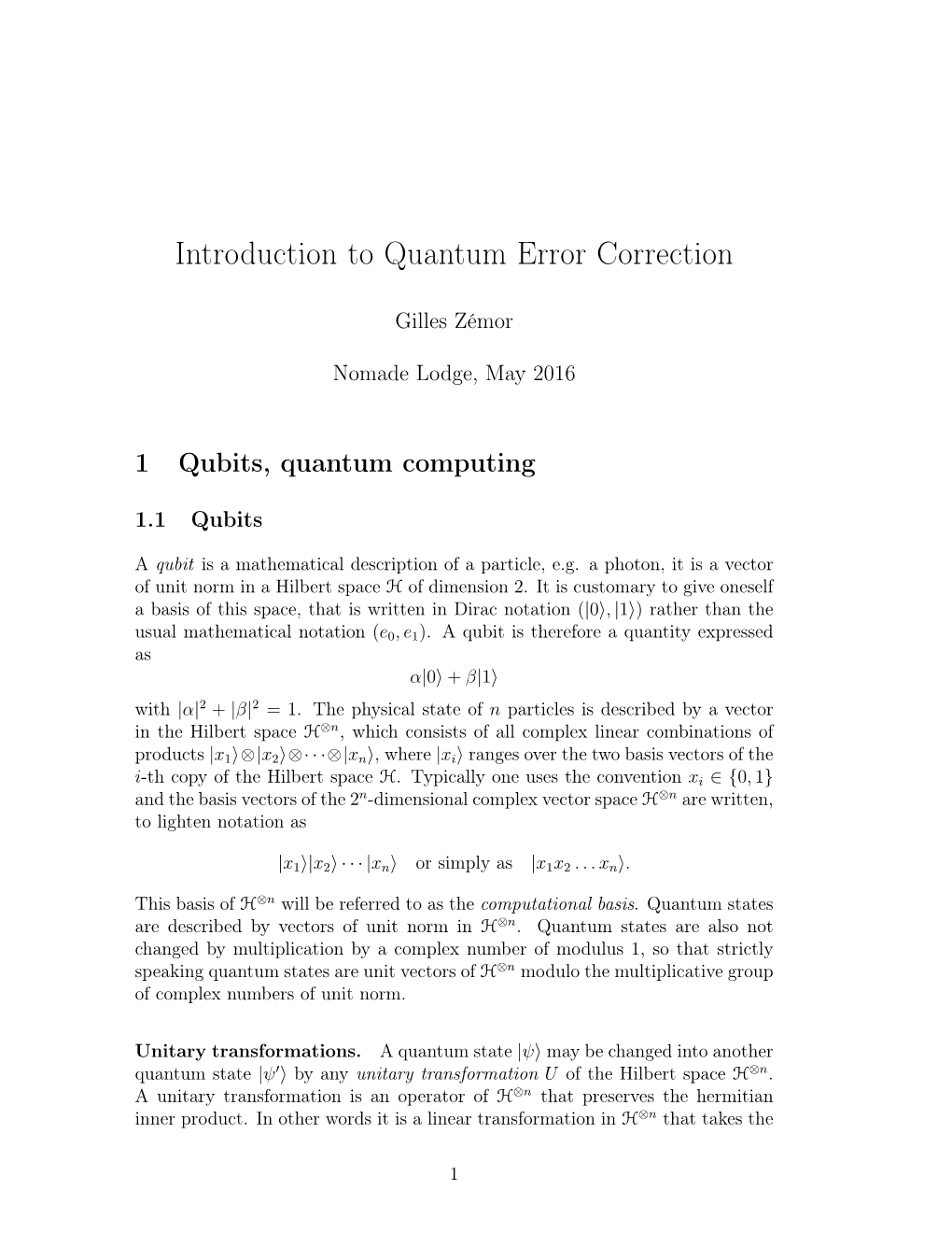 Introduction to Quantum Error Correction