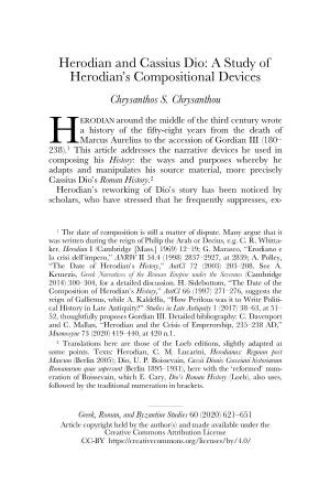 Herodian and Cassius Dio: a Study of Herodian’S Compositional Devices Chrysanthos S