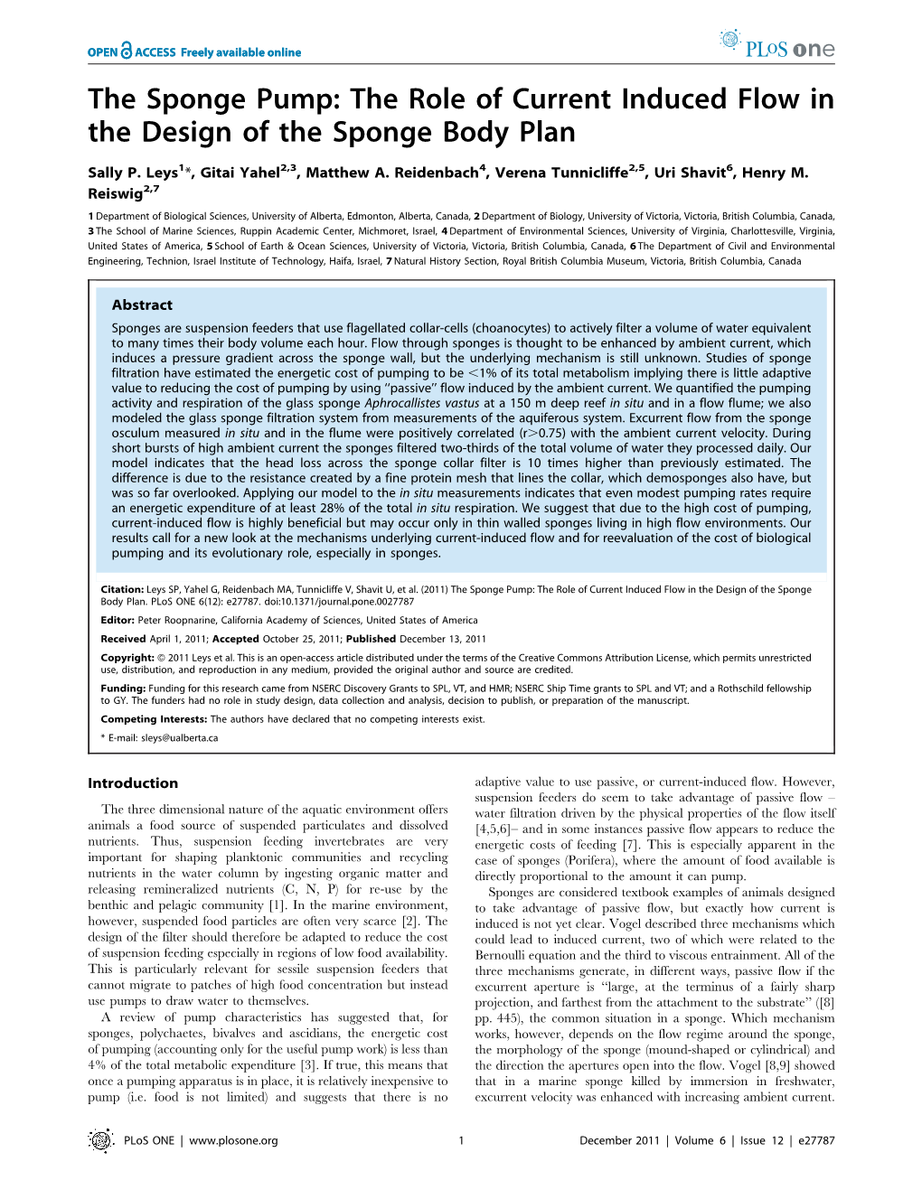 The Sponge Pump: the Role of Current Induced Flow in the Design of the Sponge Body Plan