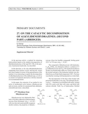 Primary Documents. 27. on the Catalytic Decomposition Of
