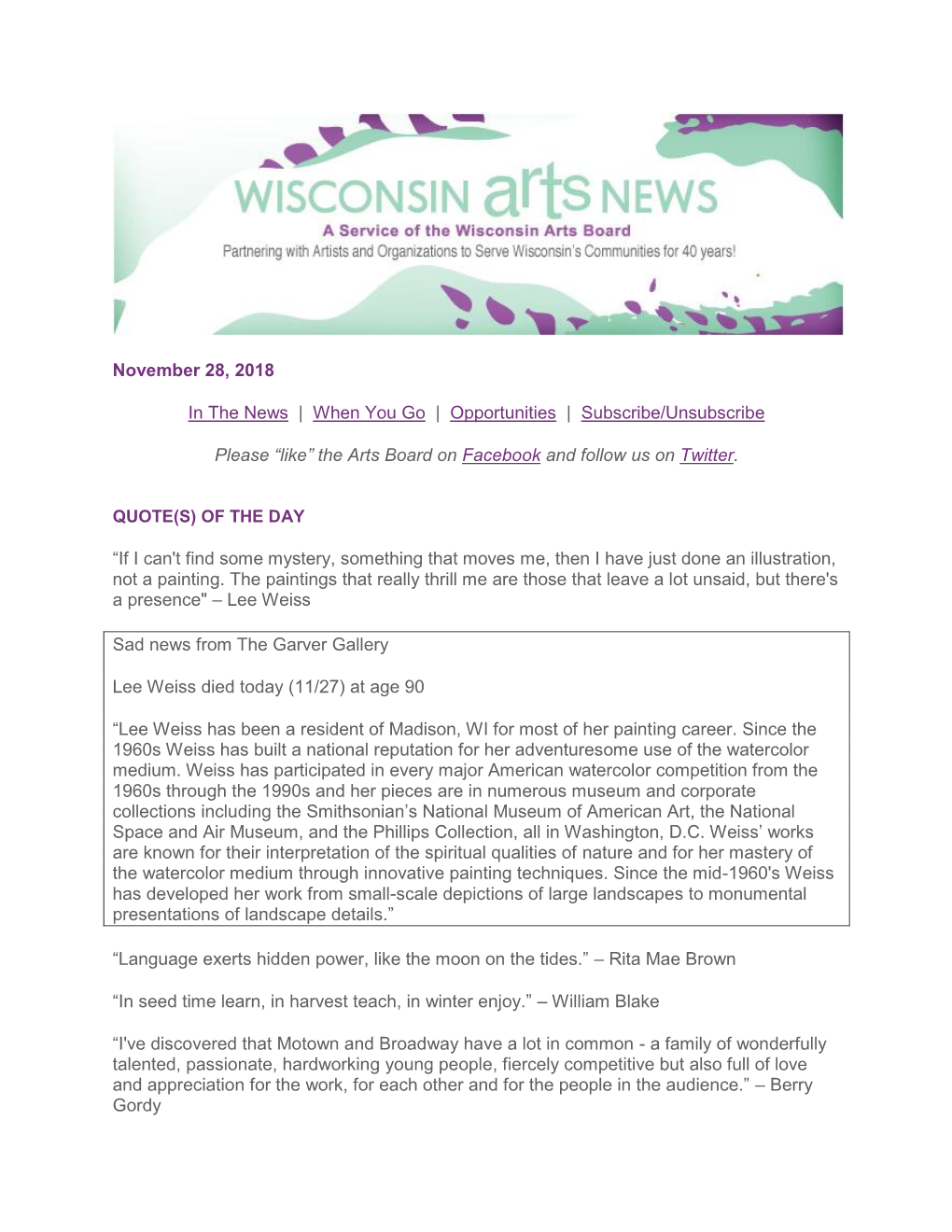 WAB Wisconsin Arts News