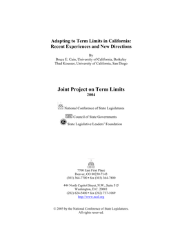Adapting to Term Limits in California: Recent Experiences and New Directions