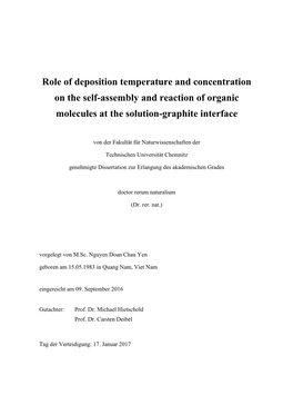 Role of Deposition Temperature and Concentration on the Self-Assembly and Reaction of Organic Molecules at the Solution-Graphite Interface