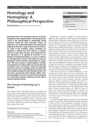 "Homology and Homoplasy: a Philosophical Perspective"