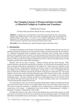 The Changing Contours of Women and Dance in India (A Historical Twilight on Tradition and Transition)