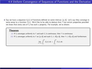 4.4 Uniform Convergence of Sequences of Functions and the Derivative