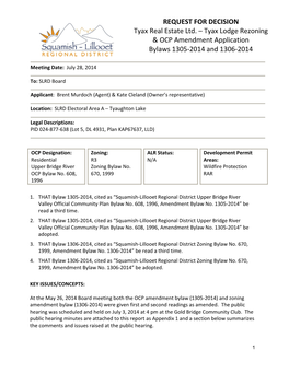 July 2014 Tyax Rezoning Board Report