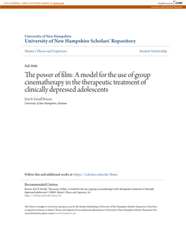 The Power of Film: a Model for the Use of Group Cinematherapy in the Therapeutic Treatment of Clinically Depressed Adolescents