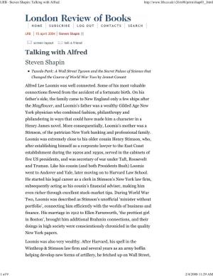 LRB · Steven Shapin: Talking with Alfred