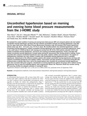 Uncontrolled Hypertension Based on Morning and Evening Home Blood Pressure Measurements from the J-HOME Study