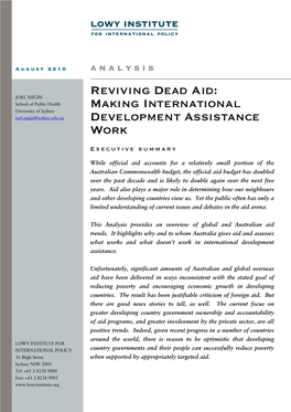 Reviving Dead Aid: JOEL NEGIN School of Public Health Making International University of Sydney Joel.Negin@Sydney.Edu.Au Development Assistance Work
