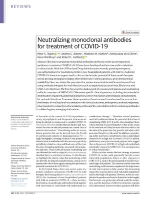 Neutralizing Monoclonal Antibodies for Treatment of COVID-19