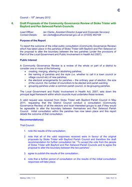 8. Draft Proposals of the Community Governance Review of Stoke Trister with Bayford and Pen Selwood Parish Councils