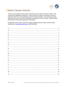 List of Idaho Charter Schools
