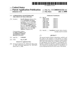(12) Patent Application Publication (10) Pub. No.: US 2008/0161324 A1 Johansen Et Al