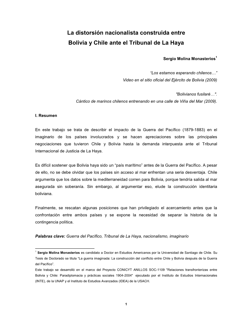 La Distorsión Nacionalista Construida Entre Bolivia Y Chile Ante El Tribunal De La Haya