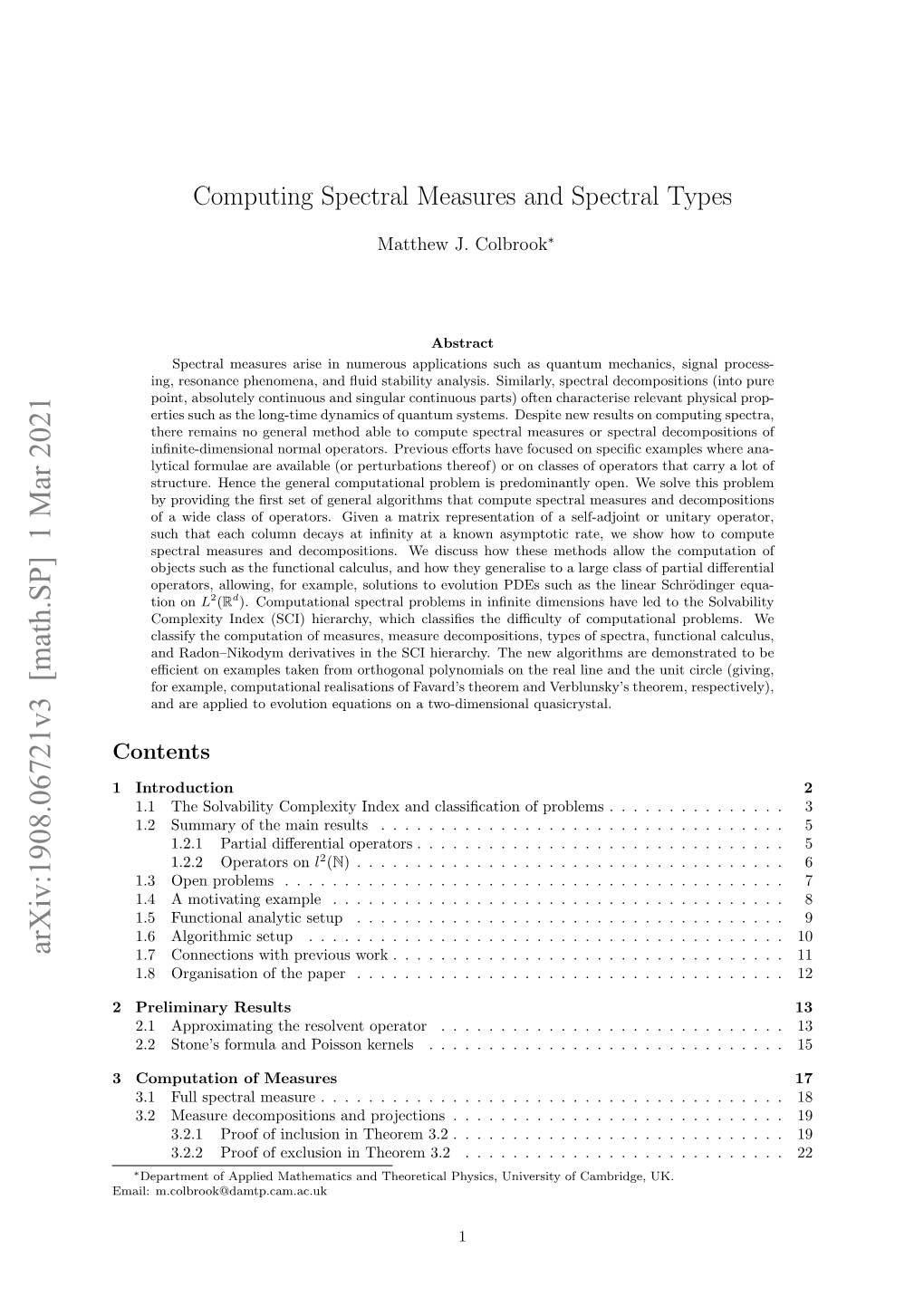 Arxiv:1908.06721V3 [Math.SP] 1 Mar 2021 1.7 Connections with Previous Work