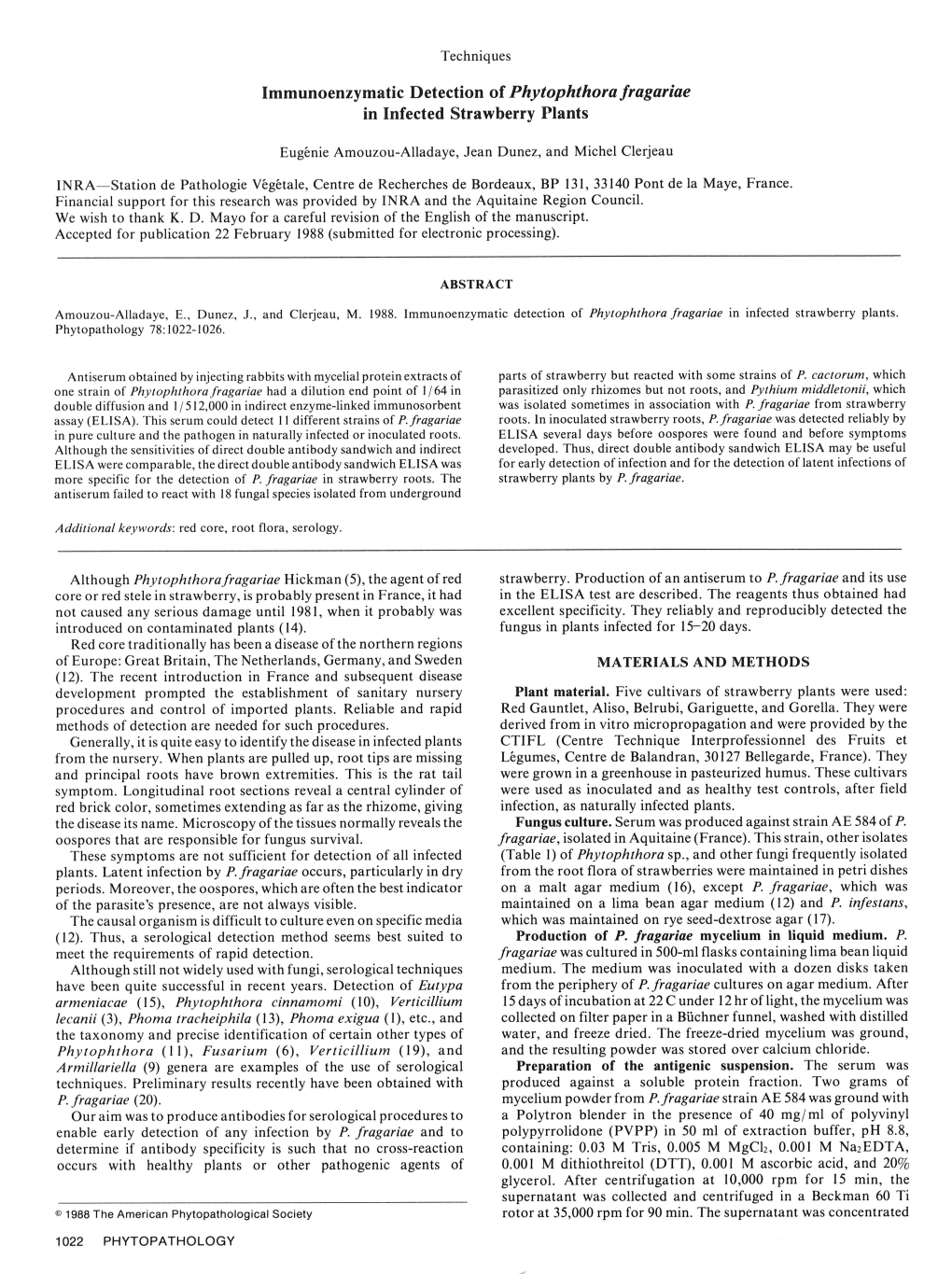 Immunoenzymatic Detection of Phytophthorafragariae in Infected Strawberry Plants