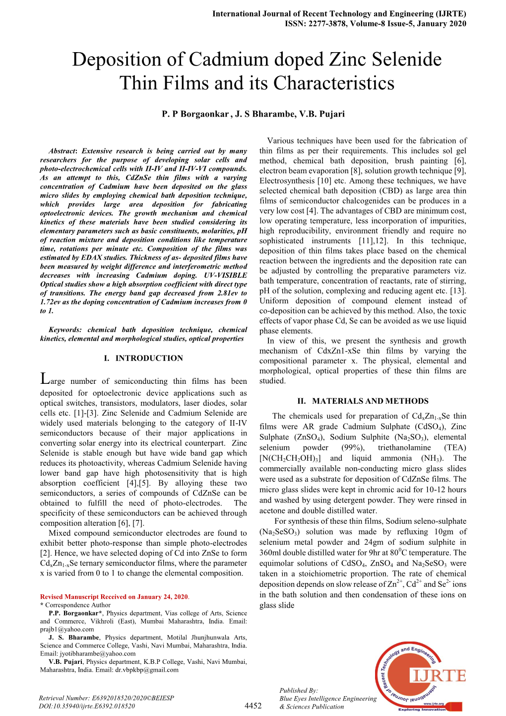 Deposition of Cadmium Doped Zinc Selenide Thin Films and Its Characteristics