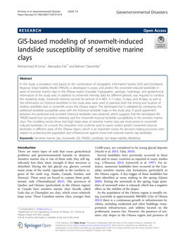 GIS-Based Modeling of Snowmelt-Induced Landslide Susceptibility of Sensitive Marine Clays Mohammad Al-Umar1, Mamadou Fall1* and Bahram Daneshfar2