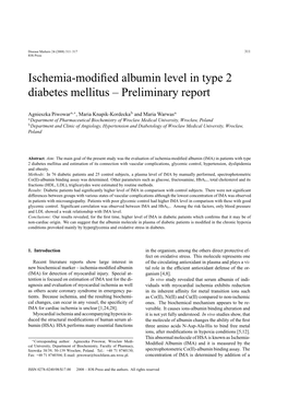 Ischemia-Modified Albumin Level in Type 2 Diabetes Mellitus