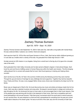Zachary Thomas Sumsion April 30, 1979 ~ Sept