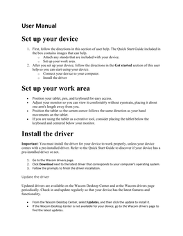 Set up Your Device Set up Your Work Area Install the Driver