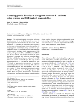 Assessing Genetic Diversity in Gossypium Arboreum L. Cultivars Using Genomic and EST-Derived Microsatellites